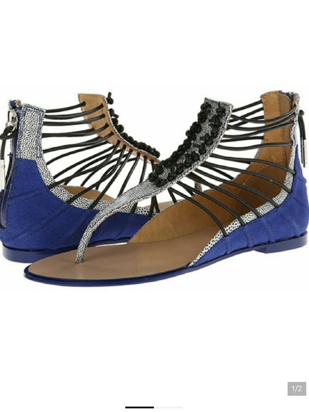 LAMB Reagan Sandals in Indigo Blue and White